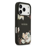 Apple iPhone 17 Pro Kılıf Guess Orjinal Lisanslı M-safe Şarj Özellikli Taneli Çiçek Tasarımlı Metal Yazı Logolu Kapak