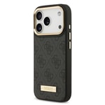 Apple iPhone 17 Pro Kılıf Guess Orjinal Lisanslı M-safe Şarj Özellikli 4G Desenli PU Metal Plaka Klasik Logolu Kapak