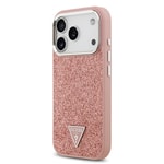 Apple iPhone 17 Pro Kılıf Guess Orjinal Lisanslı M-safe Şarj Özellikli Metal Kamera Çerçeveli Üçgen Logolu Glitter Kapak