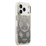 Apple iPhone 17 Pro Kılıf Guess Orjinal Lisanslı M-safe Şarj Özellikli Simli Peony Desenli Silikon Kapak
