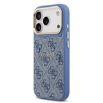 Apple iPhone 17 Pro Kılıf Guess Orjinal Lisanslı M-safe Şarj Özellikli Gold Metal Kamera Çerçeveli PU Deri 4G Desenli Yazı Logolu Kapak