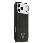 Apple iPhone 17 Pro Kılıf Guess Orjinal Lisanslı M-safe Şarj Özellikli PU Deri Metal Kamera Çerçeveli Üçgen Logolu Kapak