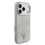 Apple iPhone 17 Pro Kılıf Guess Orjinal Lisanslı M-safe Şarj Özellikli Metal Kamera Çerçeveli Üçgen Logolu Glitter Kapak