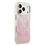 Apple iPhone 17 Pro Kılıf Guess Orjinal Lisanslı M-safe Şarj Özellikli Simli Peony Desenli Silikon Kapak