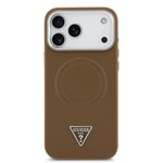 Apple iPhone 17 Pro Kılıf Guess Orjinal Lisanslı M-safe Şarj Özellikli PU Deri Metal Kamera Çerçeveli Üçgen Logolu Kapak