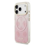 Apple iPhone 17 Pro Kılıf Guess Orjinal Lisanslı M-safe Şarj Özellikli Simli Peony Desenli Silikon Kapak