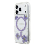 Apple iPhone 17 Pro Kılıf Guess Orjinal Lisanslı M-safe Şarj Özellikli Transparan Resin Flowers Kapak