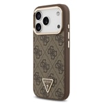 Apple iPhone 17 Pro Kılıf Guess Orjinal Lisanslı M-safe Şarj Özellikli Gold Metal Kamera Çerçeveli Taşlı Üçgen Logo 4G Desenli Kapak