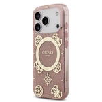Apple iPhone 17 Pro Kılıf Guess Orjinal Lisanslı M-safe Şarj Özellikli IML Peony ve 4G Desenli Klasik Logolu Kapak