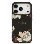 Apple iPhone 17 Pro Kılıf Guess Orjinal Lisanslı M-safe Şarj Özellikli Taneli Çiçek Tasarımlı Metal Yazı Logolu Kapak