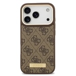 Apple iPhone 17 Pro Kılıf Guess Orjinal Lisanslı M-safe Şarj Özellikli 4G Desenli PU Metal Plaka Klasik Logolu Kapak