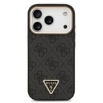 Apple iPhone 17 Pro Kılıf Guess Orjinal Lisanslı M-safe Şarj Özellikli Gold Metal Kamera Çerçeveli Taşlı Üçgen Logo 4G Desenli Kapak