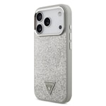 Apple iPhone 17 Pro Kılıf Guess Orjinal Lisanslı M-safe Şarj Özellikli Metal Kamera Çerçeveli Üçgen Logolu Glitter Kapak