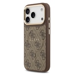 Apple iPhone 17 Pro Kılıf Guess Orjinal Lisanslı M-safe Şarj Özellikli Gold Metal Kamera Çerçeveli PU Deri 4G Desenli Yazı Logolu Kapak