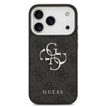 Apple iPhone 17 Pro Kılıf Guess Orjinal Lisanslı Gümüş Metal Kamera Çerçeveli 4G Desenli Metal Büyük 4G ve Yazı Logolu Kapak