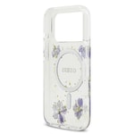 Apple iPhone 17 Pro Kılıf Guess Orjinal Lisanslı M-safe Şarj Özellikli Transparan Resin Flowers Kapak
