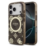 Apple iPhone 17 Pro Kılıf Guess Orjinal Lisanslı M-safe Şarj Özellikli IML Peony ve 4G Desenli Klasik Logolu Kapak