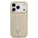 Apple iPhone 17 Pro Kılıf Guess Orjinal Lisanslı M-safe Şarj Özellikli Metal Kamera Çerçeveli Üçgen Logolu Glitter Kapak