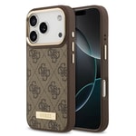 Apple iPhone 17 Pro Kılıf Guess Orjinal Lisanslı M-safe Şarj Özellikli 4G Desenli PU Metal Plaka Klasik Logolu Kapak