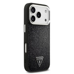 Apple iPhone 17 Pro Kılıf Guess Orjinal Lisanslı M-safe Şarj Özellikli Metal Kamera Çerçeveli Üçgen Logolu Glitter Kapak