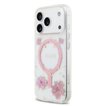 Apple iPhone 17 Pro Kılıf Guess Orjinal Lisanslı M-safe Şarj Özellikli Transparan Resin Flowers Kapak