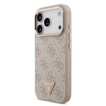 Apple iPhone 17 Pro Kılıf Guess Orjinal Lisanslı M-safe Şarj Özellikli Gold Metal Kamera Çerçeveli Taşlı Üçgen Logo 4G Desenli Kapak