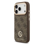 Apple iPhone 17 Pro Kılıf Guess Orjinal Lisanslı M-safe Şarj Özellikli Gold Metal Kamera Çerçeveli Taşlı 4G Logolu Kapak