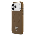 Apple iPhone 17 Pro Kılıf Guess Orjinal Lisanslı M-safe Şarj Özellikli PU Deri Metal Kamera Çerçeveli Üçgen Logolu Kapak