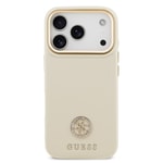 Apple iPhone 17 Pro Kılıf Guess Orjinal Lisanslı M-safe Şarj Özellikli Grained Yazı ve Taşlı 4G Logolu Kapak