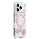 Apple iPhone 17 Pro Kılıf Guess Orjinal Lisanslı M-safe Şarj Özellikli Transparan Resin Flowers Kapak