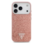 Apple iPhone 17 Pro Kılıf Guess Orjinal Lisanslı M-safe Şarj Özellikli Metal Kamera Çerçeveli Üçgen Logolu Glitter Kapak