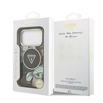Apple iPhone 17 Pro Kılıf Guess Orjinal Lisanslı M-safe Şarj Özellikli Simli Çiçek Desenli Metal Kamera Çerçeveli Üçgen Logolu Kapak