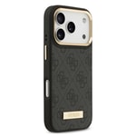 Apple iPhone 17 Pro Kılıf Guess Orjinal Lisanslı M-safe Şarj Özellikli 4G Desenli PU Metal Plaka Klasik Logolu Kapak