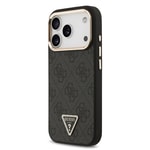 Apple iPhone 17 Pro Kılıf Guess Orjinal Lisanslı M-safe Şarj Özellikli Gold Metal Kamera Çerçeveli Taşlı Üçgen Logo 4G Desenli Kapak