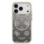 Apple iPhone 17 Pro Kılıf Guess Orjinal Lisanslı M-safe Şarj Özellikli Simli Peony Desenli Silikon Kapak