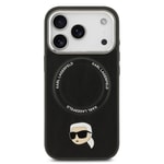 Apple iPhone 17 Pro Kılıf Karl Lagerfeld Orjinal Lisanslı M-safe Şarj Özellikli Metal Kamera ve Buton Tasarımlı Karl PU Deri Kapak