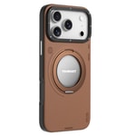 Apple iPhone 17 Pro Kılıf M-safe Şarj Özellikli 360 Derece Standlı Basit Mat Deri Desenli Youngkit Tech Leather Serisi Kapak