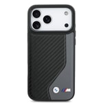 Apple iPhone 17 Pro Max Kılıf BMW Orjinal Lisanslı M-safe Şarj Özellikli Metal BMW ve M Logolu PU Karbon Tasarımlı Kapak