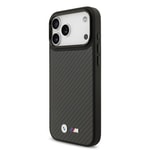 Apple iPhone 17 Pro Max Kılıf BMW Orjinal Lisanslı M-safe Şarj Özellikli Karbon Fiber Metal Logolu Kapak