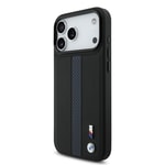 Apple iPhone 17 Pro Max Kılıf BMW Orjinal Lisanslı M-safe Şarj Özellikli Deri Arka Yüzey Metal Logolu Delikli Şerit Tasarımlı Kapak