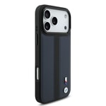 Apple iPhone 17 Pro Max Kılıf BMW Orjinal Lisanslı M-safe Şarj Özellikli Deri Arka Yüzey Metal Logolu Delikli Şerit Tasarımlı Kapak