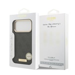 Apple iPhone 17 Pro Max Kılıf Guess Orjinal Lisanslı M-safe Şarj Özellikli 4G Desenli PU Metal Plaka Klasik Logolu Kapak