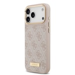 Apple iPhone 17 Pro Max Kılıf Guess Orjinal Lisanslı M-safe Şarj Özellikli 4G Desenli PU Metal Plaka Klasik Logolu Kapak