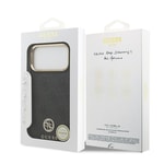 Apple iPhone 17 Pro Max Kılıf Guess Orjinal Lisanslı M-safe Şarj Özellikli Gold Metal Kamera Çerçeveli Taşlı 4G Logolu Kapak