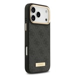 Apple iPhone 17 Pro Max Kılıf Guess Orjinal Lisanslı M-safe Şarj Özellikli 4G Desenli PU Metal Plaka Klasik Logolu Kapak