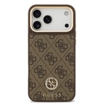 Apple iPhone 17 Pro Max Kılıf Guess Orjinal Lisanslı M-safe Şarj Özellikli Gold Metal Kamera Çerçeveli Taşlı 4G Logolu Kapak