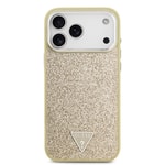 Apple iPhone 17 Pro Max Kılıf Guess Orjinal Lisanslı M-safe Şarj Özellikli Metal Kamera Çerçeveli Üçgen Logolu Glitter Kapak