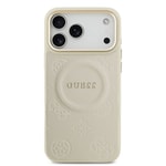 Apple iPhone 17 Pro Max Kılıf Guess Orjinal Lisanslı M-safe Şarj Özellikli Sıcak Baskılı Yazı Logolu PU Deri Peony Kapak