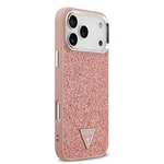 Apple iPhone 17 Pro Max Kılıf Guess Orjinal Lisanslı M-safe Şarj Özellikli Metal Kamera Çerçeveli Üçgen Logolu Glitter Kapak