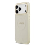 Apple iPhone 17 Pro Max Kılıf Guess Orjinal Lisanslı M-safe Şarj Özellikli Sıcak Baskılı Yazı Logolu PU Deri Peony Kapak
